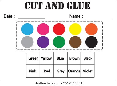 Cut and glue. Learning color games for preschool. Activity worksheet for kids. Game for children.