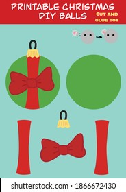 Cut and glue paper ball vector illustration Christmas tree . Cute present new year scissors cutting model for preschool kids. Simple educational activity