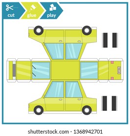 Corte y pegue un camión de papel. Página de juegos de arte infantil para actividades. Modelo 3d de papel. Ilustración vectorial.