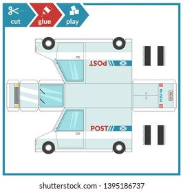 Cut and glue a paper car. Children art game for activity page. Paper 3d model. Vector illustration.