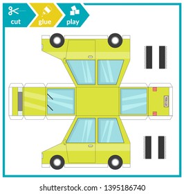 Cut and glue a paper car. Children art game for activity page. Paper 3d model. Vector illustration.