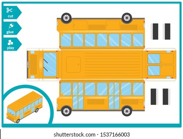 Cut and glue a paper car. Children art game for activity page. Paper 3d model. Vector illustration.