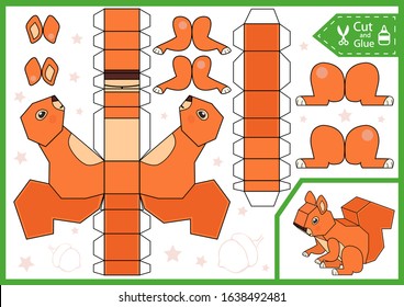 Cut And Glue The Paper A Cute Squirrel. Diy Miniature. Children Craft Worksheet. Art Game With Education Riddle. Kids Crafts Activity Page. 3d Gaming Puzzle. Birthday Decor. Vector Illustration.