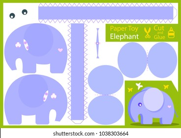 Cut and glue the paper elephant. Children funny riddle entertainment and amusement. Kids art game and activities jigsaw. Create toys the cartoon cute elephant yourself. Vector illustration.