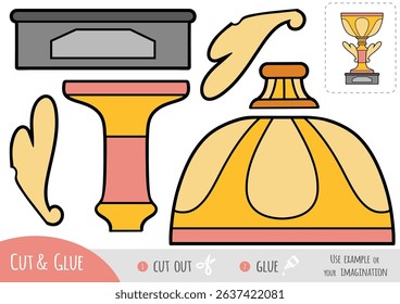 Cut and glue paper game for kids, Sports trophy cup. Educational printable with paper trophy pieces to cut and assemble. Fun DIY activity to improve scissors skills, concentration, and creativity.