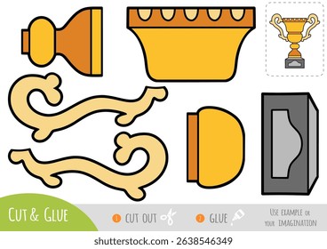 Cut and glue paper game for kids, Sports trophy cup. Fun activity to improve scissors skills, concentration, and creativity. DIY paper craft.