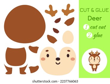 Cut and glue paper little deer. Kids crafts activity page. Educational game for preschool children. DIY worksheet. Kids art game and activities jigsaw. Vector stock illustration