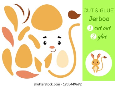 Cut and glue paper little jerboa. Kids crafts activity page. Educational game for preschool children. DIY worksheet. Kids art game and activities jigsaw. Vector stock illustration.