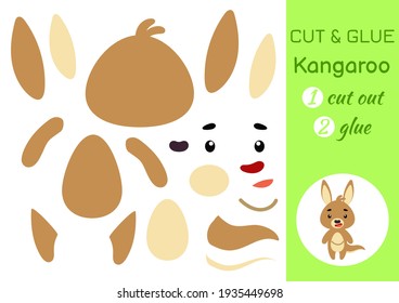 Cut and glue paper little kangaroo. Kids crafts activity page. Educational game for preschool children. DIY worksheet. Kids art game and activities jigsaw. Vector stock illustration.
