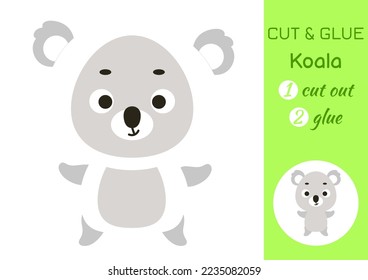 Corta y pega papel koala. Página de actividad de artesanía infantil. Juego educativo para niños de preescolar. hoja de cálculo DIY. Juego de arte infantil y actividades jigsaw. Ilustración de material vectorial