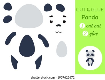 Cut and glue paper little panda. Kids crafts activity page. Educational game for preschool children. DIY worksheet. Kids art game and activities jigsaw. Vector stock illustration.