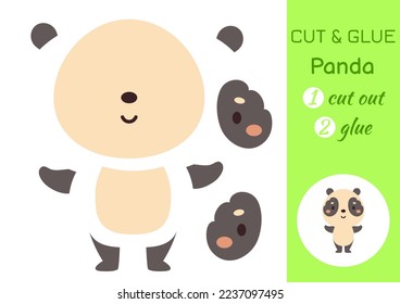 Cut and glue paper little panda. Kids crafts activity page. Educational game for preschool children. DIY worksheet. Kids art game and activities jigsaw. Vector stock illustration