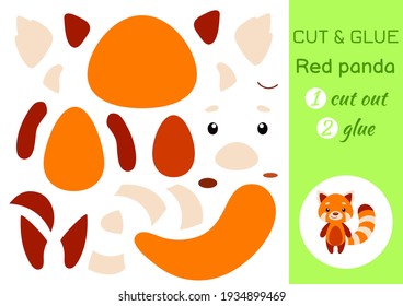 Cut and glue paper little red panda. Kids crafts activity page. Educational game for preschool children. DIY worksheet. Kids art game and activities jigsaw. Vector stock illustration.