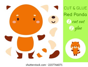 Cut and glue paper little red panda. Kids crafts activity page. Educational game for preschool children. DIY worksheet. Kids art game and activities jigsaw. Vector stock illustration