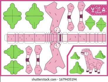 Cut and glue the paper a llama. Diy Miniature. Children craft worksheet. Art game with education riddle. Kids crafts activity page. Create toys. 3d gaming puzzle. Birthday decor. Vector illustration.