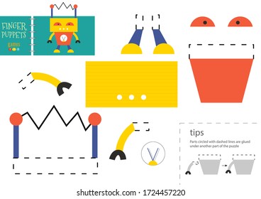 Cut and glue paper toy. Vector robot character for educational activity for little kids