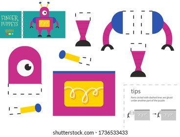 Cut and glue paper toy. Vector robot character for educational activity for little kids