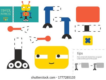 Juguete de papel para cortar y pegar. Carácter de robot vector para actividades educativas para niños pequeños