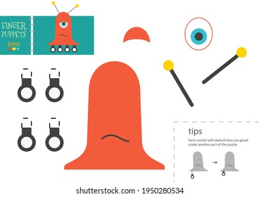 Cut and glue paper toy vector illustration. Robot character scissors cutting model for preschool kids. Simple educational activity