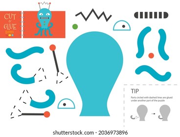 Juguete de papel para cortar y pegar. Carácter de robot vector para actividades educativas para niños pequeños