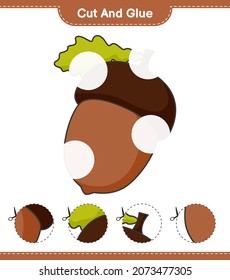 Cut and glue, cut parts of Acorn and glue them. Educational children game, printable worksheet, vector illustration