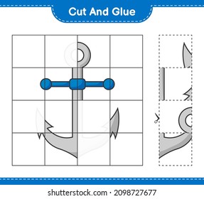 Cut and glue, cut parts of Anchor and glue them. Educational children game, printable worksheet, vector illustration