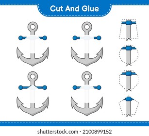 Cut and glue, cut parts of Anchor and glue them. Educational children game, printable worksheet, vector illustration