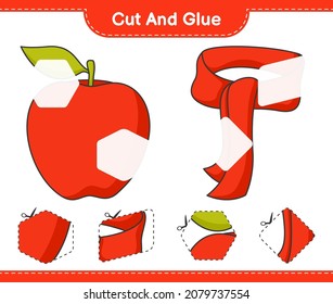 Cut and glue, cut parts of Apple and Scarf. Educational children game, printable worksheet, vector illustration