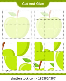 Cut and glue, cut parts of Apple and glue them. Educational children game, printable worksheet, vector illustration
