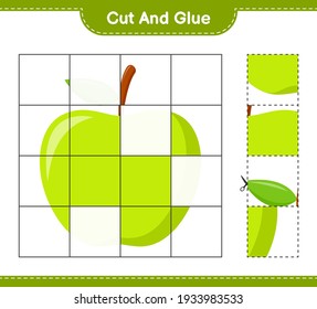 Cut and glue, cut parts of Apple and glue them. Educational children game, printable worksheet, vector illustration