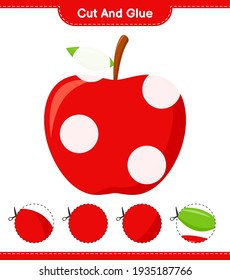 Cortar y pegar, cortar partes de Apple y pegarlas. Juego infantil educativo, hoja de cálculo imprimible, ilustración vectorial