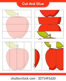 Cut and glue, cut parts of Apple and glue them. Educational children game, printable worksheet, vector illustration