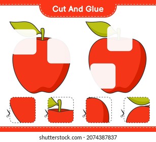 Cut and glue, cut parts of Apple and glue them. Educational children game, printable worksheet, vector illustration
