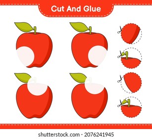 Cut and glue, cut parts of Apple and glue them. Educational children game, printable worksheet, vector illustration