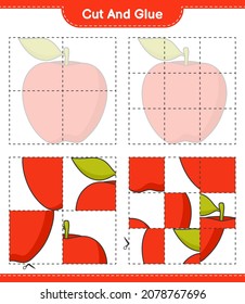 Cut and glue, cut parts of Apple and glue them. Educational children game, printable worksheet, vector illustration