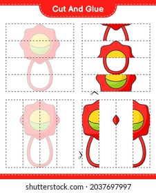 Cut and glue, cut parts of Baby Rattle and glue them. Educational children game, printable worksheet, vector illustration