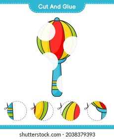 Cut and glue, cut parts of Baby Rattle and glue them. Educational children game, printable worksheet, vector illustration