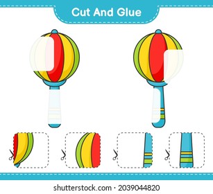 Cut and glue, cut parts of Baby Rattle and glue them. Educational children game, printable worksheet, vector illustration