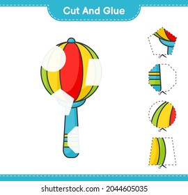 Cut and glue, cut parts of Baby Rattle and glue them. Educational children game, printable worksheet, vector illustration