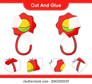 Cut and glue, cut parts of Baby Rattle and glue them. Educational children game, printable worksheet, vector illustration