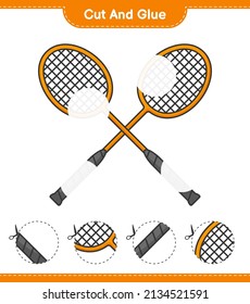 Cut and glue, cut parts of Badminton Rackets and glue them. Educational children game, printable worksheet, vector illustration
