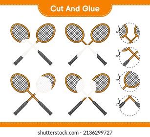 Cut and glue, cut parts of Badminton Rackets and glue them. Educational children game, printable worksheet, vector illustration