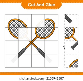 Cut and glue, cut parts of Badminton Rackets and glue them. Educational children game, printable worksheet, vector illustration
