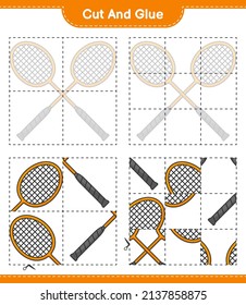 Cut and glue, cut parts of Badminton Rackets and glue them. Educational children game, printable worksheet, vector illustration