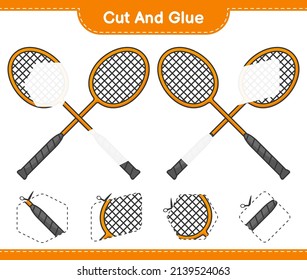 Cut and glue, cut parts of Badminton Rackets and glue them. Educational children game, printable worksheet, vector illustration