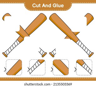 Cut and glue, cut parts of Baseball Bat and glue them. Educational children game, printable worksheet, vector illustration