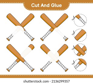Cut and glue, cut parts of Baseball Bat and glue them. Educational children game, printable worksheet, vector illustration