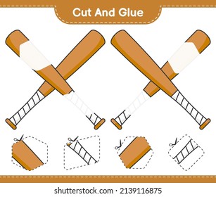 Cut and glue, cut parts of Baseball Bat and glue them. Educational children game, printable worksheet, vector illustration