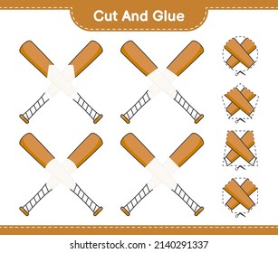 Cortar y pegar, cortar partes de la Bata de Béisbol y pegarlas. Juego infantil educativo, hoja de cálculo imprimible, ilustración vectorial