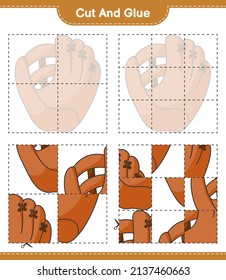 Cut and glue, cut parts of Baseball Glove and glue them. Educational children game, printable worksheet, vector illustration